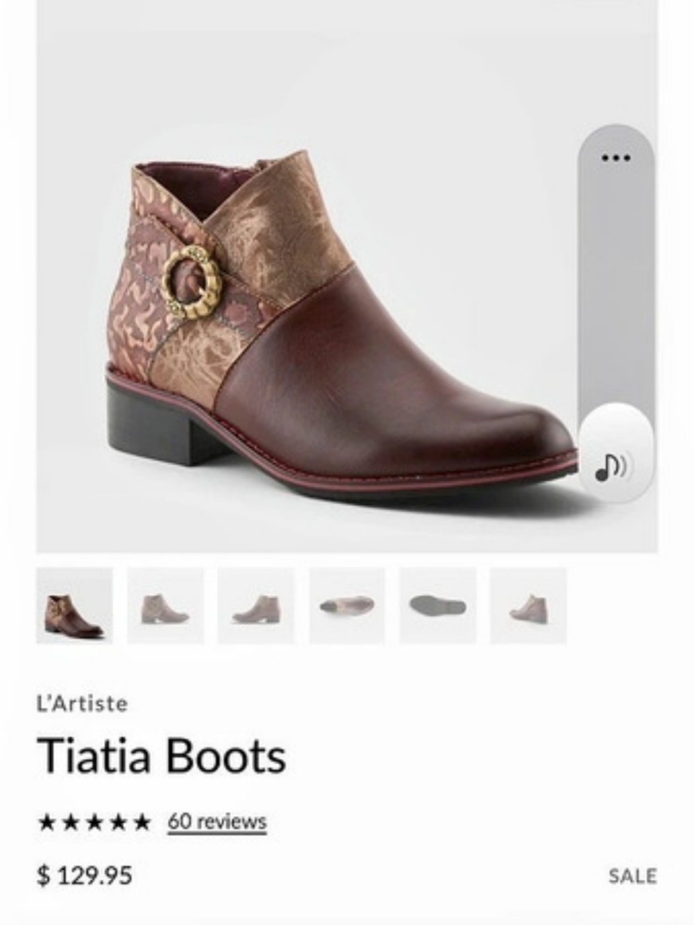 Brand New L'Artiste Tiatia Paisley Ankle Boots Brown EU 42